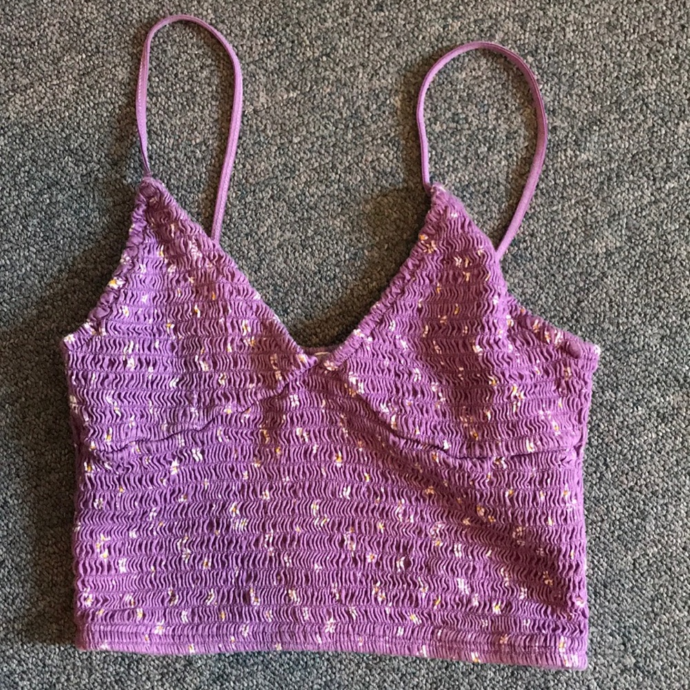PacSun ribbed floral vneck cropped tank- purple